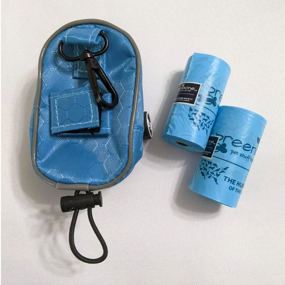 new dog doggy waste bag holder dispenser bone patch carabiner clip 2 rolls bags